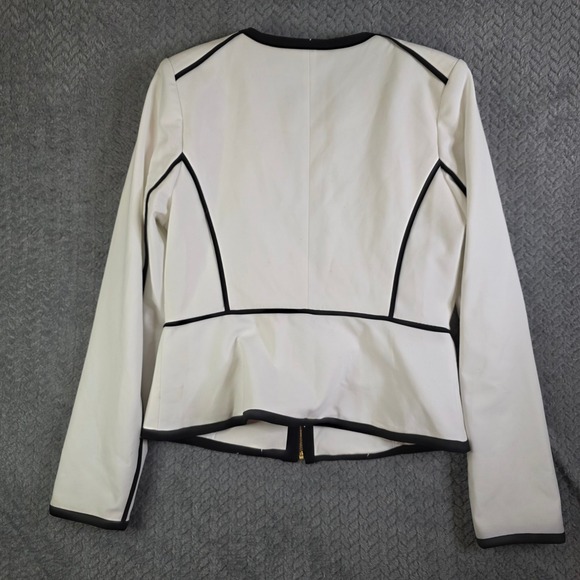 Calvin Klein Women's White Black Trim Zip Blazer Jacket Size 10P Petite - Picture 10 of 11